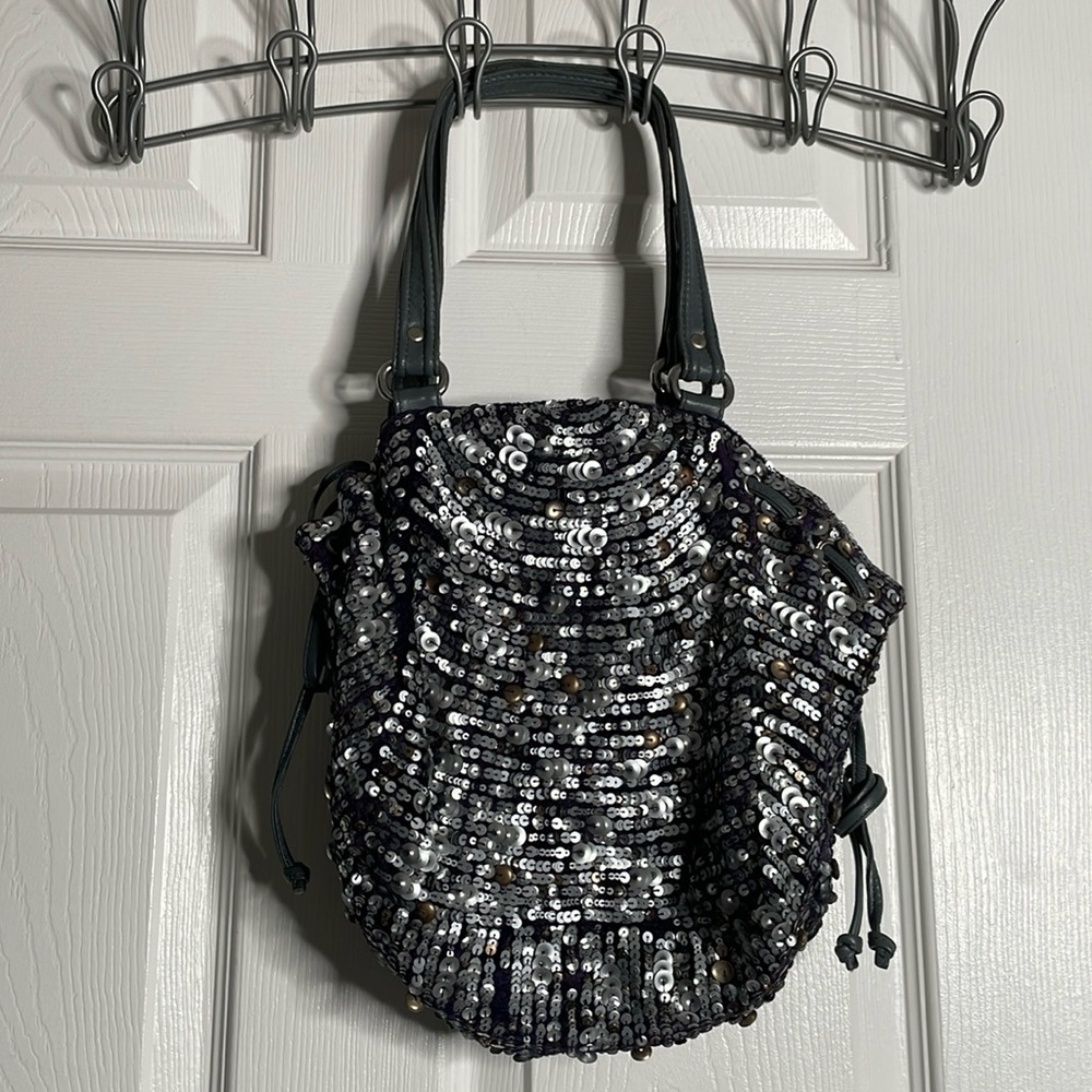 Jasper and jeera sequin drawstring tote purse